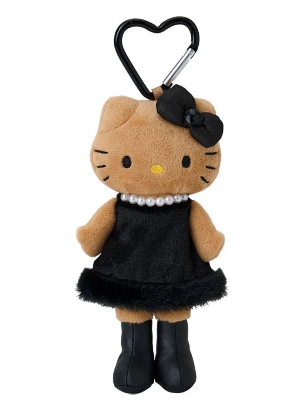 Hello Kitty Tan Long Leg Black Dress Pearl GOGO Mascot Plush Pendant Keychain